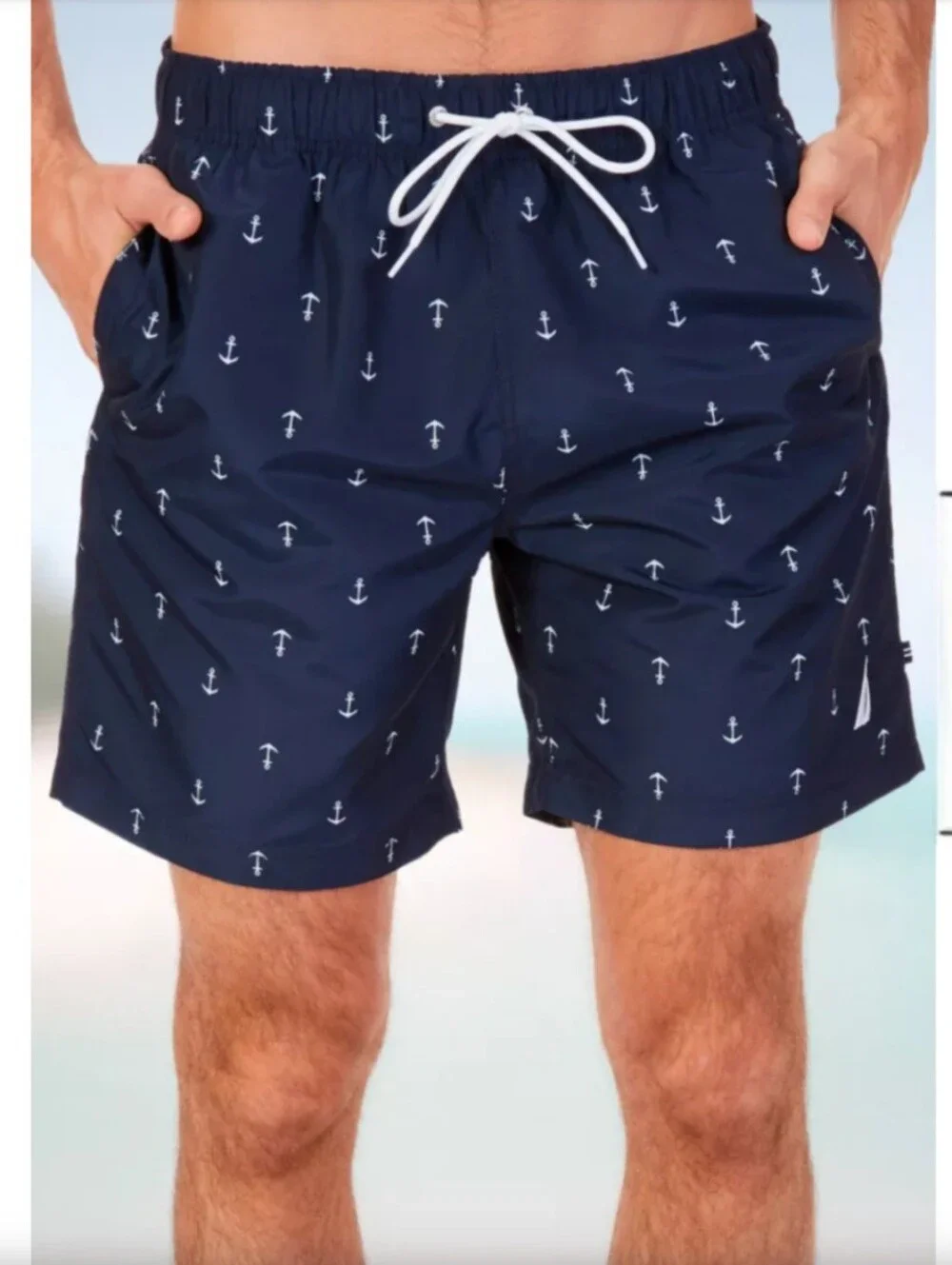 Nautica Mens Navy Anchor Swim Trunks Small Quick-Dry Nautical Beach Shorts Small